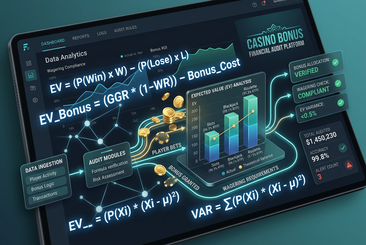Analityk weryfikujący matematyczne parametry bonusów kasynowych na cyfrowym ekranie